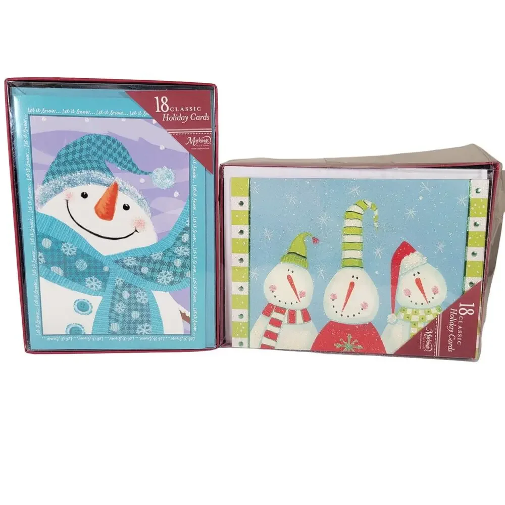 Holiday Greeting Cards Glitter Snowman Two Boxes 33 Christmas Card Lot READ
